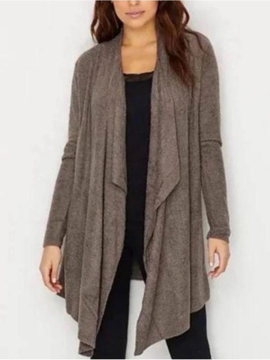 Barefoot Dreams Sweaters - Barefoot Dreams Draped Open-Front Cardigan in Taupe/Brown- Bamboo Chic Lite